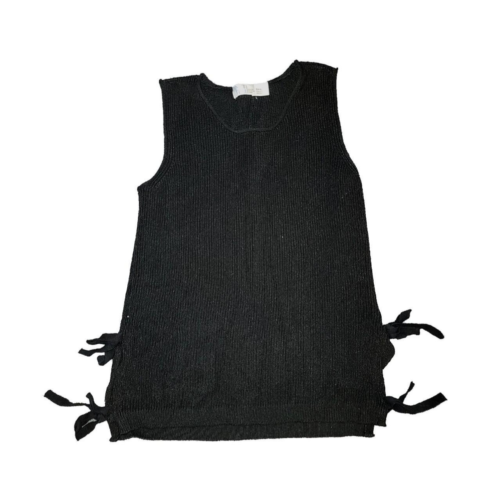 Sleeveless Tie Detail Black Sweater Top